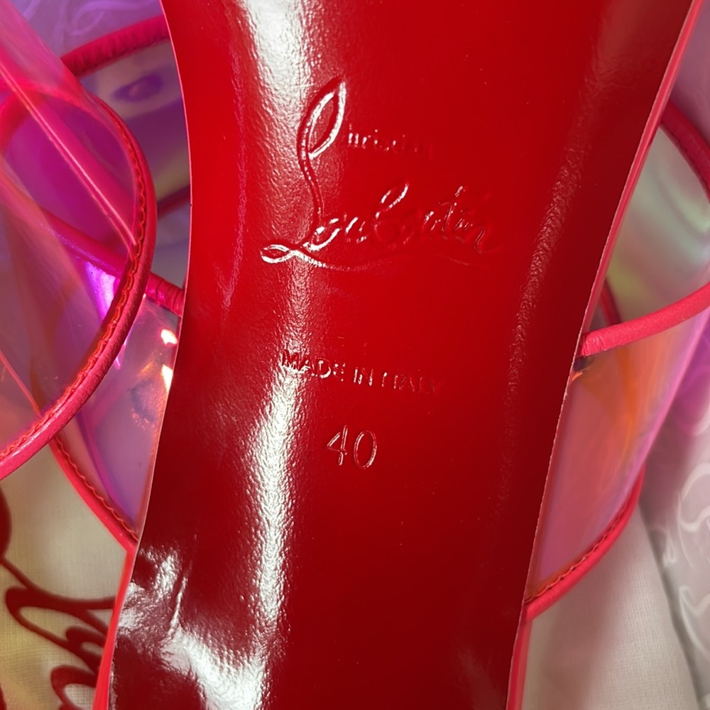 Christian Louboutin just loubi 85mm pink fluo neon pvc sandal stiletto sz 40 - Picture 12 of 13